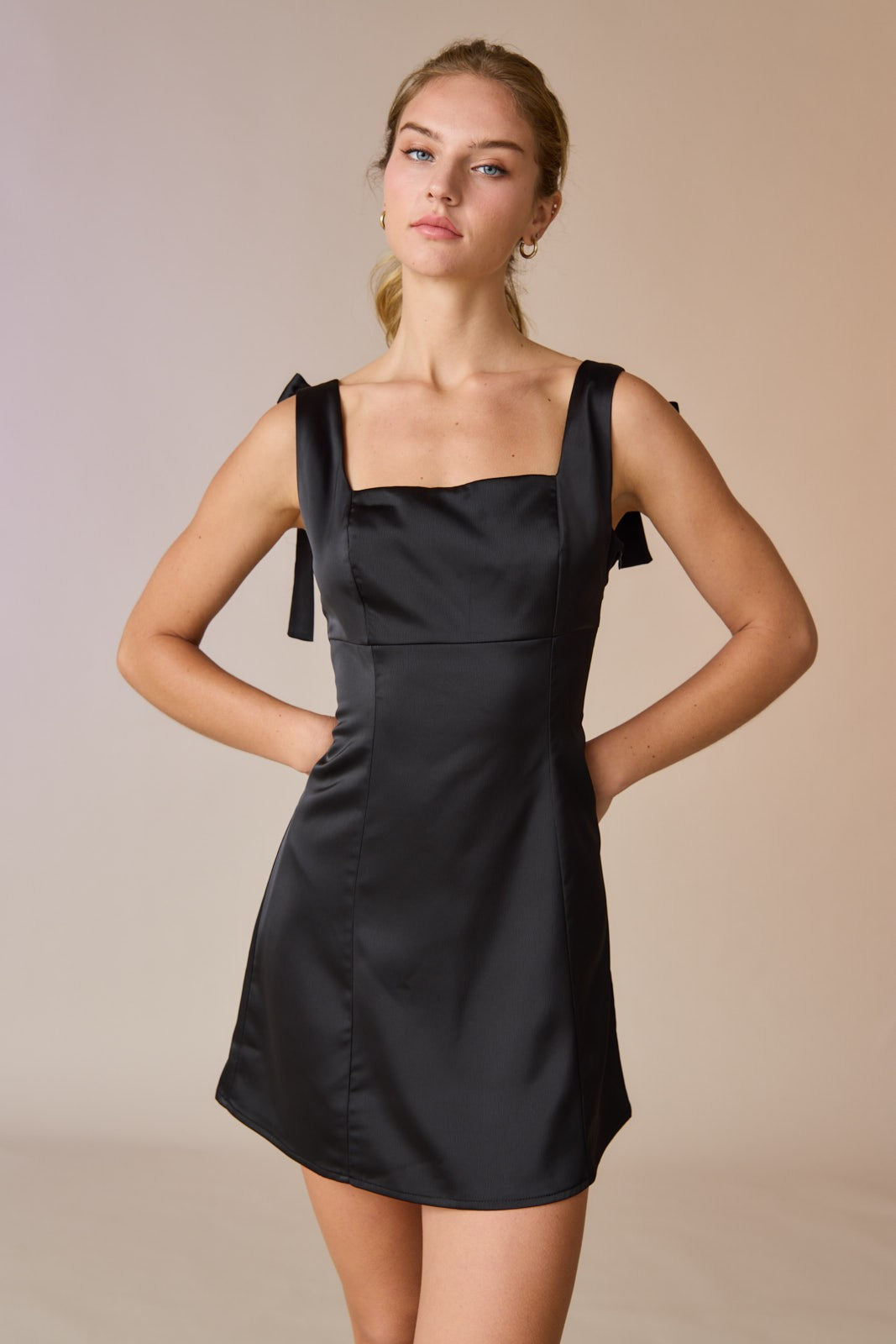Hallie Black Satin Bow Dress