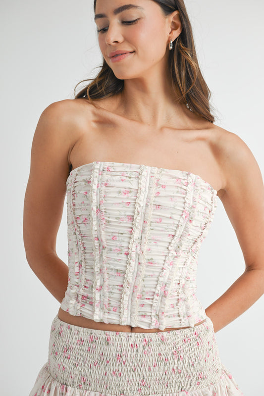 Nicolette Floral Strapless Corset Blush