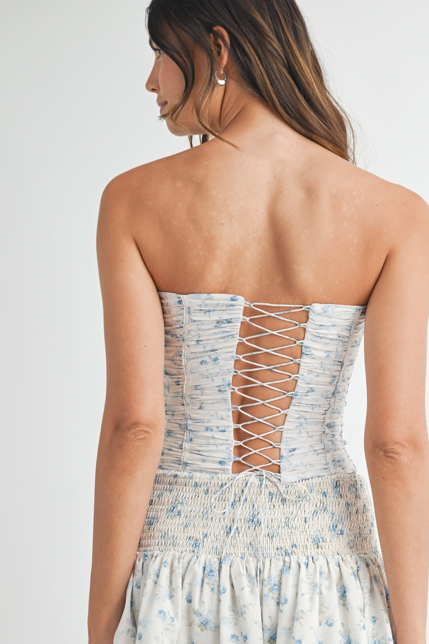 Nicolette Floral Strapless Corset Blue