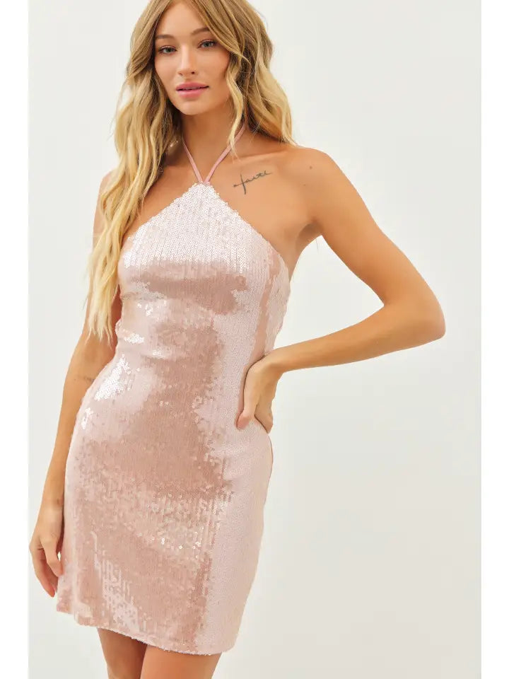 Livvy Sequin Halter Dress