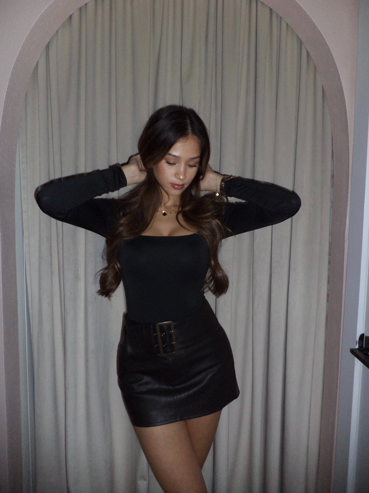 Naomi Leather Belted Mini Skirt
