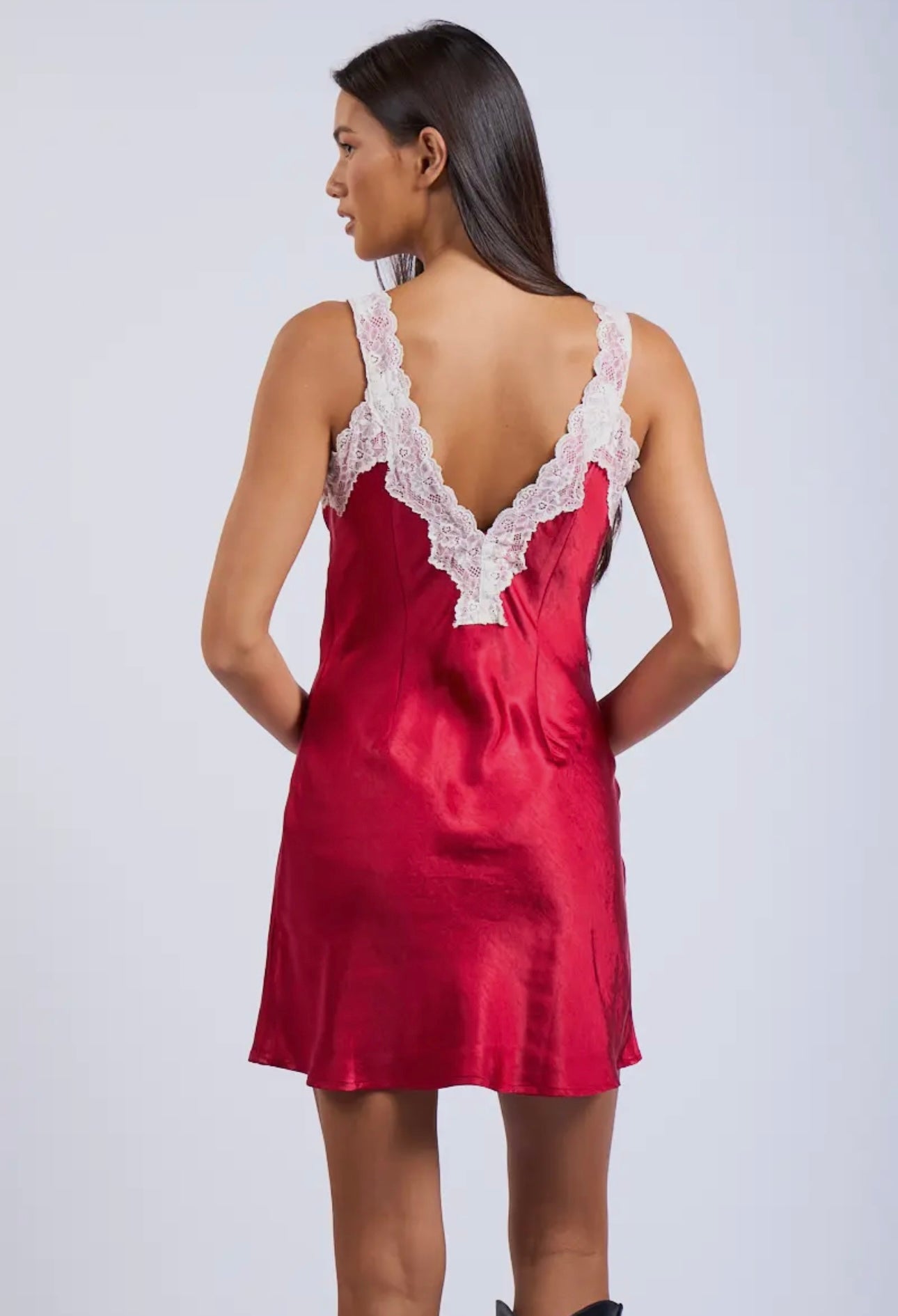 Valentina Satin Lace Mini Dress Rose