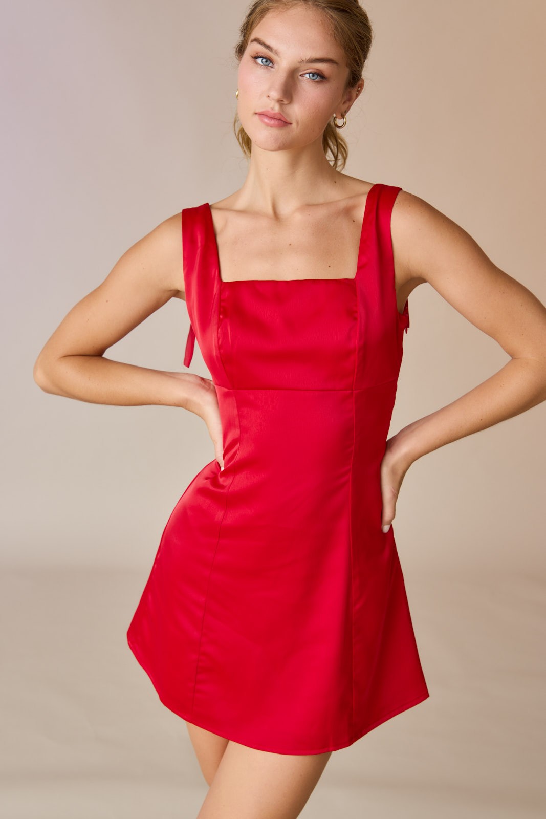 Hallie Ruby Satin Bow Dress