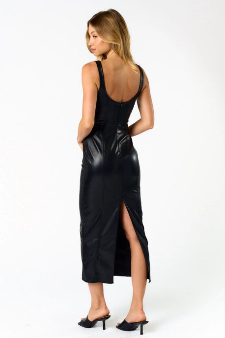 Becca Leather Midi Dress Black