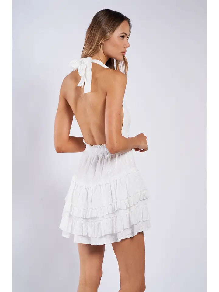 Shay White Halter Eyelet Mini Dress