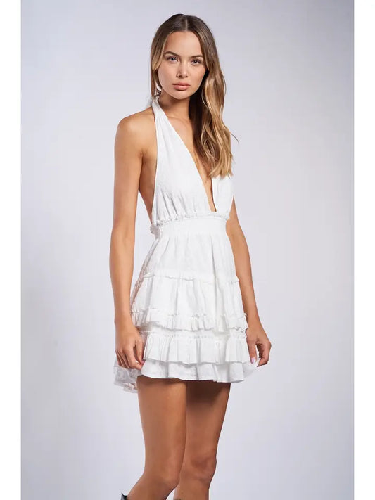 Shay White Halter Eyelet Mini Dress
