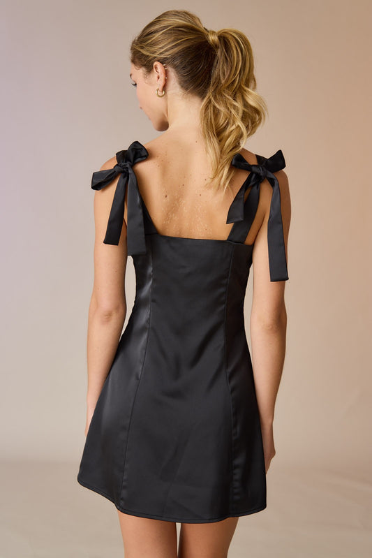 Hallie Black Satin Bow Dress