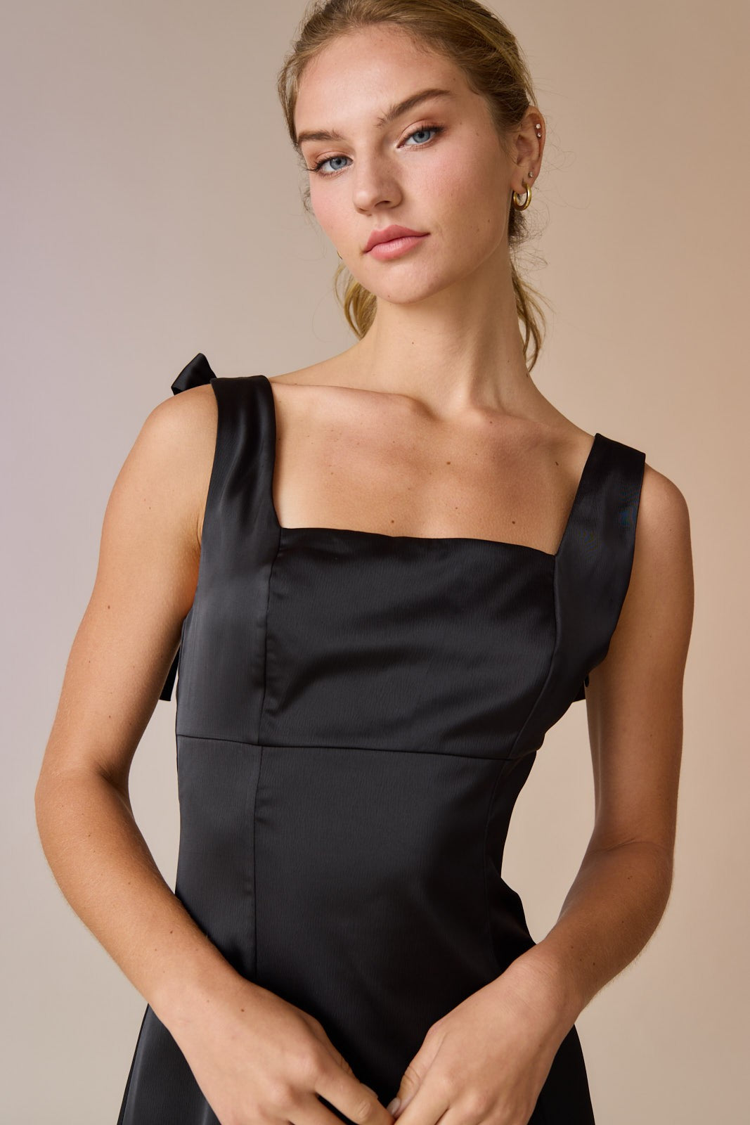 Hallie Black Satin Bow Dress