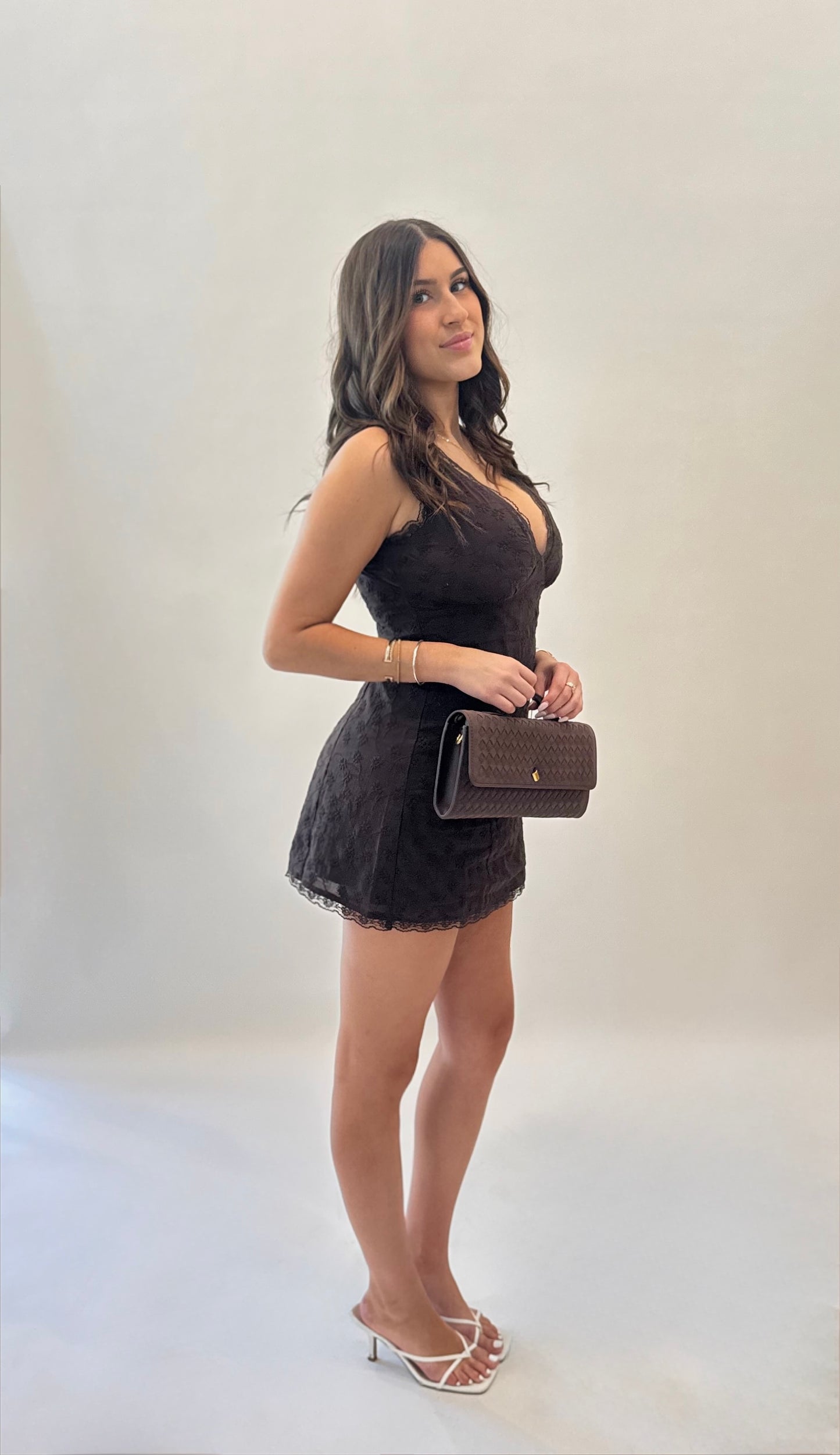 Willow Eyelet Lace Mini Dress Mocha