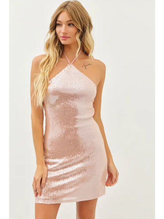 Livvy Sequin Halter Dress
