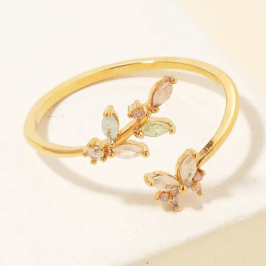 Rhinestone Leaf Ring