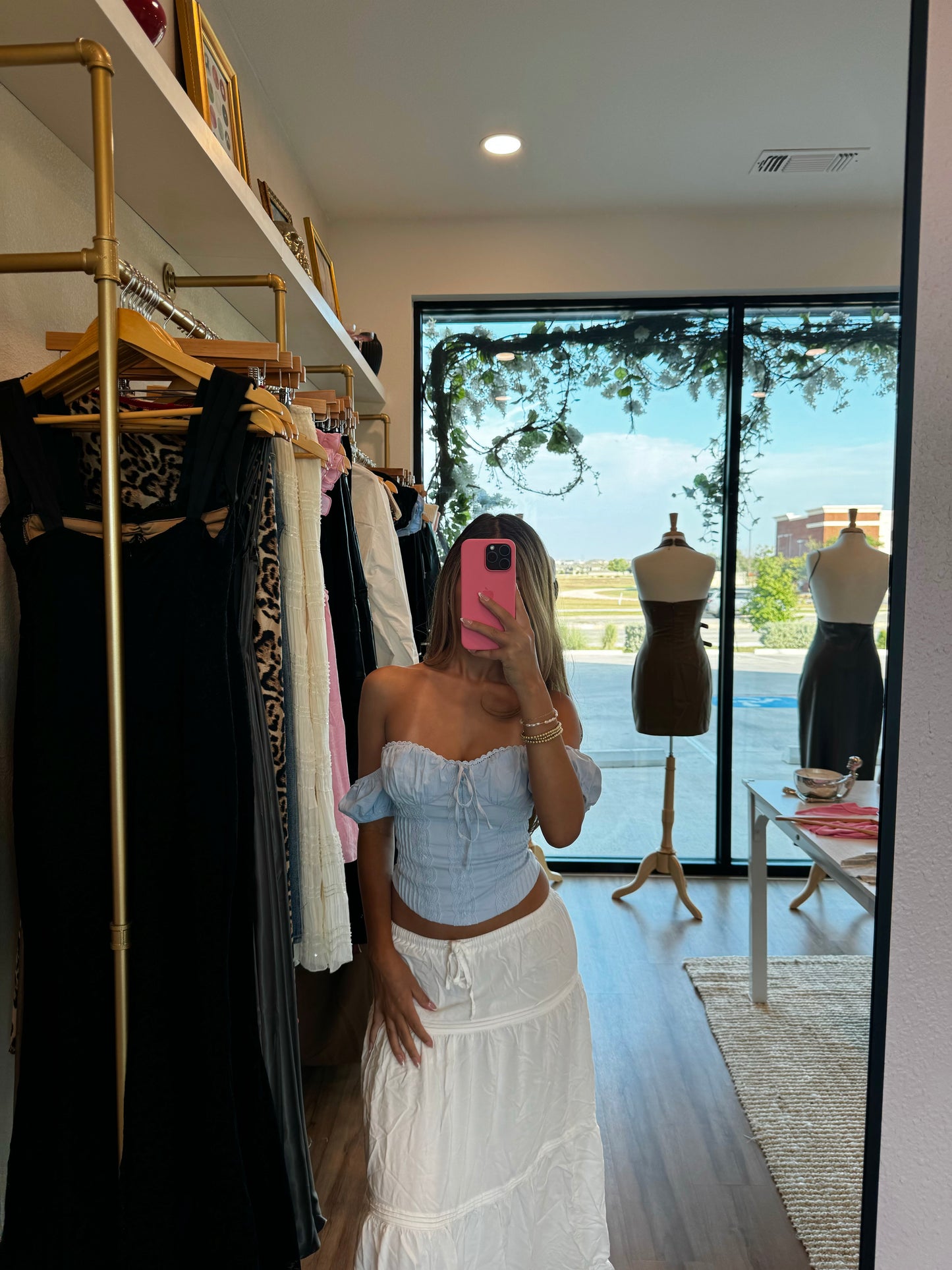 Corinna Off The Shoulder Corset Top Sky