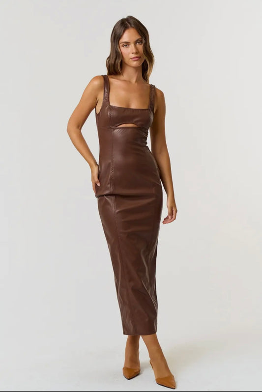 Becca Leather Midi Dress Brown