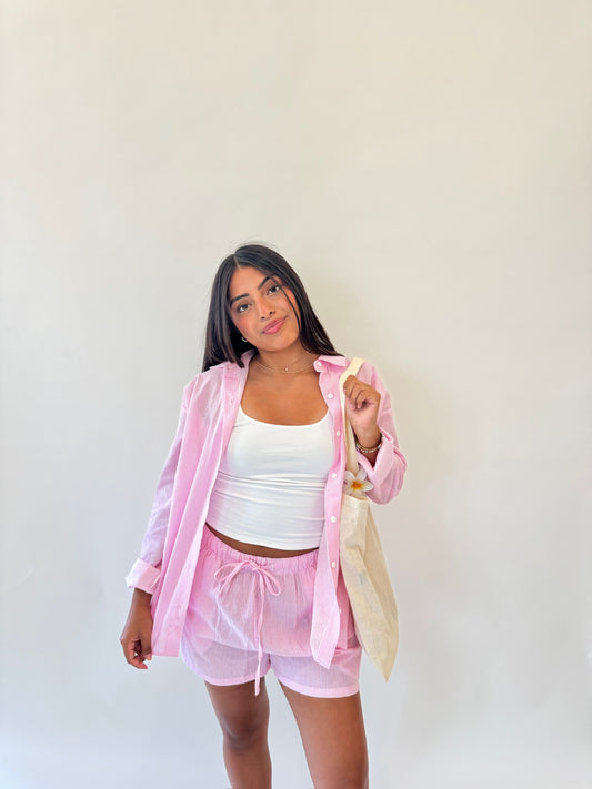 Steph Pink Striped Button Up