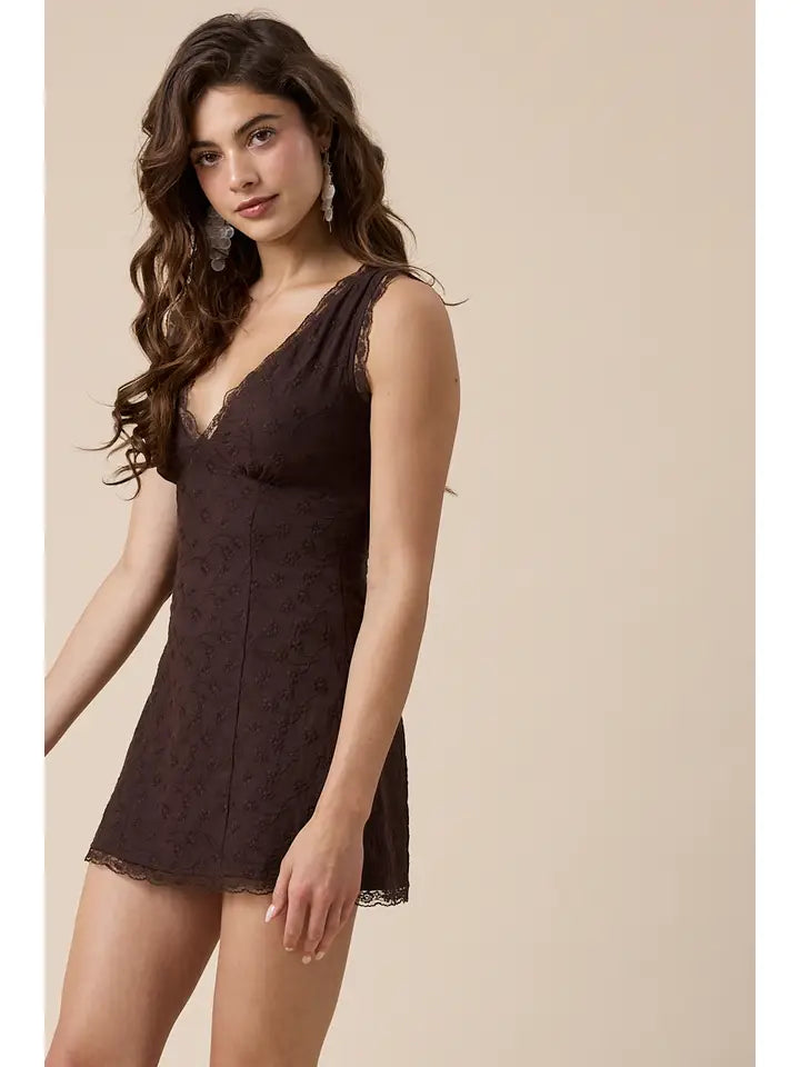 Willow Eyelet Lace Mini Dress Mocha