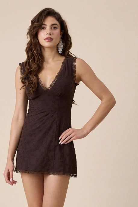 Willow Eyelet Lace Mini Dress Mocha