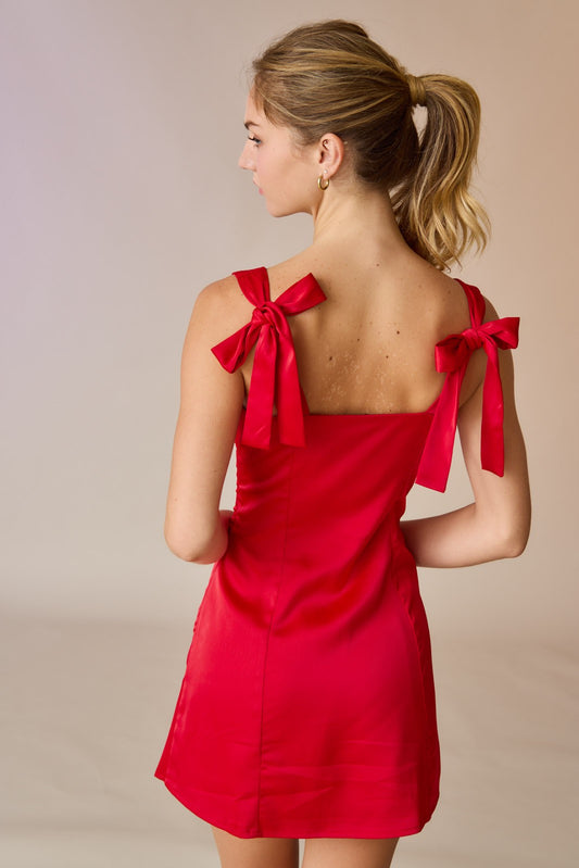 Hallie Ruby Satin Bow Dress